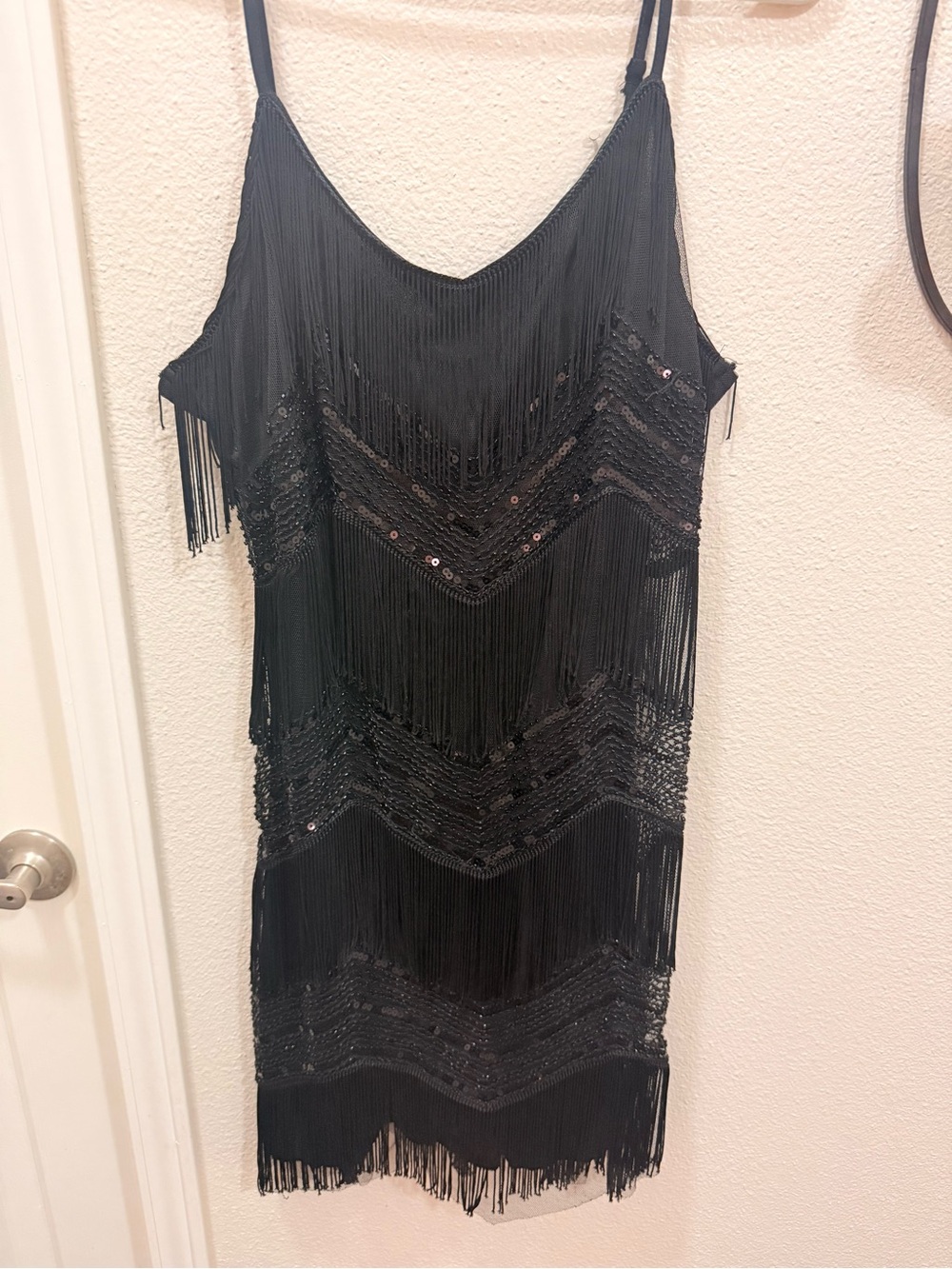 Lulu's Black Fringe Sequin Mini Slip Dress